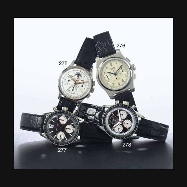 UNIVERSAL. A STAINLESS STEEL TRIPLE CALENDAR CHRONOGRAPH WRISTWATCH WITH MOON PHASES SIGNED UNIVERSAL, GENEVE, "TRI-COMPAX", CASE NO. 881101/2684552, CIRCA 1960