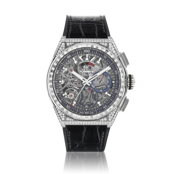 Zenith Zenith | Defy El Primero 21, Reference 32.9000.9004, A titanium and diamond-set skeletonised 1/100th of a second chronograph wristwatch with chronograph power reserve indication, Circa 2018 | 真力時 | Defy El Primero 21 型號32.9000.9004   鈦金屬鑲鑽石鏤空百分一秒計時腕錶，備計時動力儲備顯示，約2018年製 · 32.9000.9004