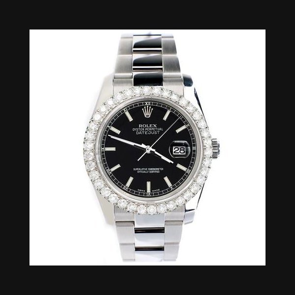 Rolex Rolex Datejust116200 36mm 2.7ct Diamond Bezel/Black Index Dial Oyster Watch