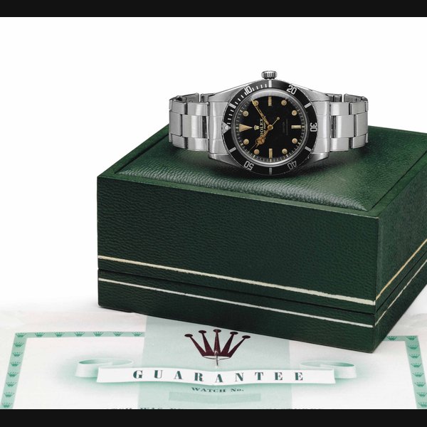 Rolex. A Very Rare and Early Stainless Steel Automatic Wristwatch with Bracelet SIGNED ROLEX, OYSTER PERPETUAL, 100/330, SUBMARINER, REF. 6536-1, CASE NO. 155'931, CIRCA 1956