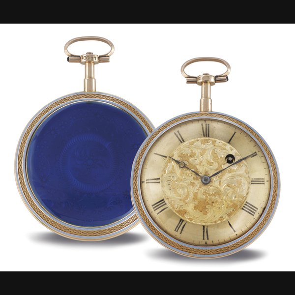 SWISS. AN 18K GOLD AND ENAMEL OPENFACE VERGE WATCH UNSIGNED, CIRCA 1820