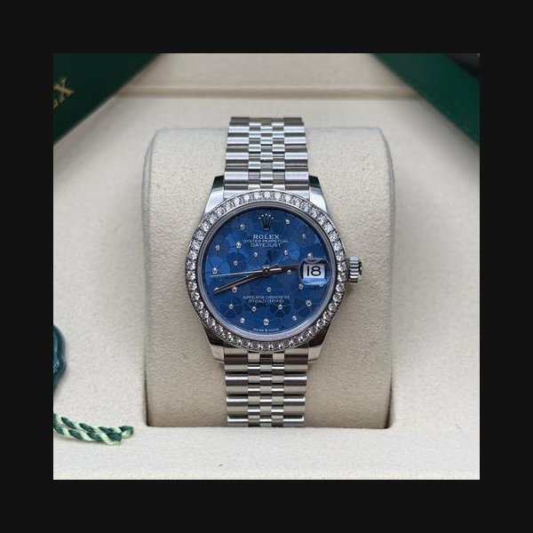 Rolex Datejust31 Blue Floral Motif Diamond Dial Stainless Steel Diamond Bezel Jubilee Bracelet Ref. 278384RBR