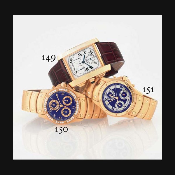 CARTIER. A LADY'S 18K GOLD CHRONOGRAPH WRISTWATCH WITH DATE AND BRACELET SIGNED CARTIER, "SANTOS RONDE CHRONOREFLEX", CIRCA 1995