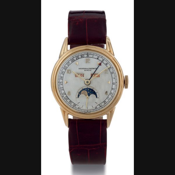 Vacheron Constantin VACHERON CONSTANTIN, AN 18K GOLD TRIPLE CALENDAR WRISTWATCH WITH MOON PHASES SIGNED VACHERON & CONSTANTIN, GENEVE, MOVEMENT NO. 463398, CASE NO. 311676, REF. 4240, CIRCA 1946