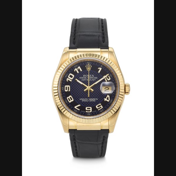 ROLEX, DESIRABLE YELLOW GOLD 'DATEJUST' WITH BLUE DIAL, REF. 116138
