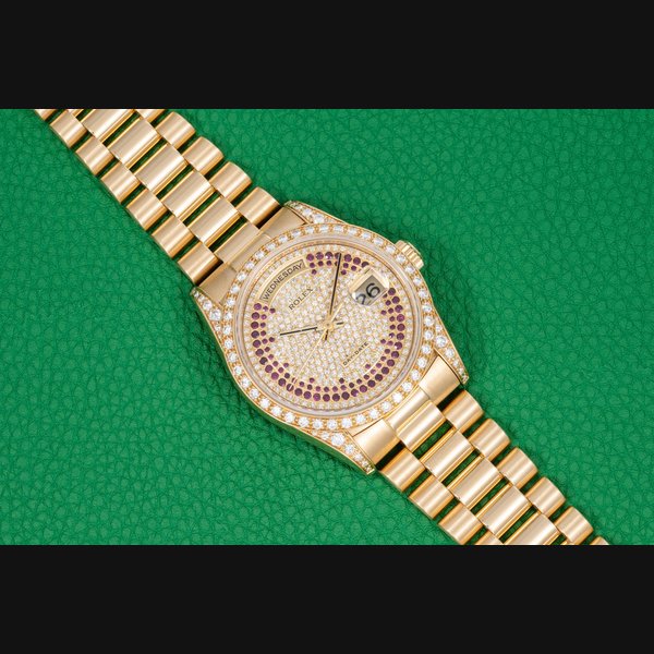 Rolex Day-Date 'Pave Diamond Ruby String Dial'
