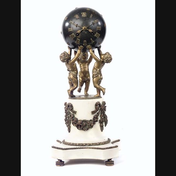 A French Bronze A French bronze, patinated metal and white marble striking mantel clock, circa 1890