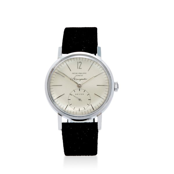 Patek Philippe. A fine and rare stainless steel antimagnetic wristwatch with original box and Certificate of OriginAmagnetic, Ref:3417, Case No. 2605698, Movement No.728646, retailed by Chronometrie Beyer, Zurich, 1959