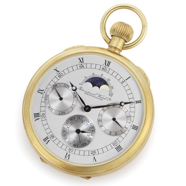 Breguet International Watch Company. A fine 18ct gold keyless wind open face calendar pocket watch with moon phase Ref:5500, No.41/100, Case No.2183709, Sold 1st December 1977