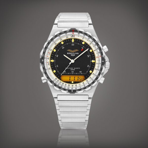 Breitling Navitimer Jupiter Quartz 3300, Reference 80971 | A stainless steel multi function wristwatch with bracelet, Circa 1985 | 百年靈 | Navitimer Jupiter Quartz 3300 型號80971 | 精鋼多功能鏈帶腕錶，約1985年製 · 80971