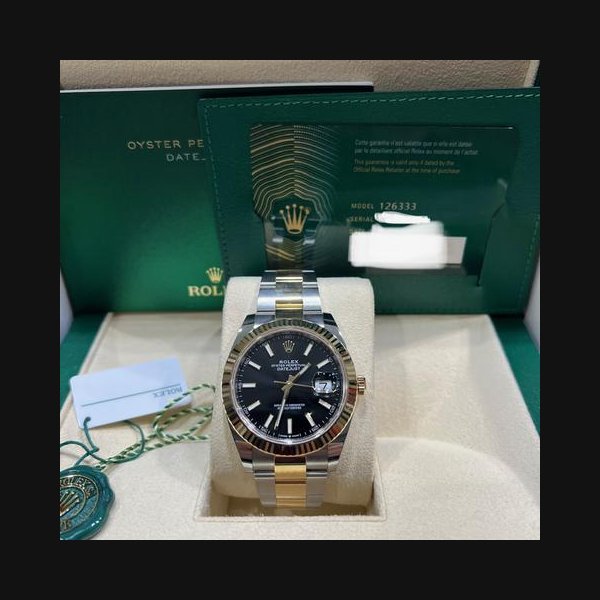 Rolex Datejust41 NEW 2023 Two Tone Yellow Gold Black Dial Fluted Bezel Oyster Bracelet Ref. 126333