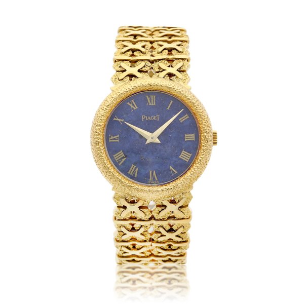 Piaget A yellow gold bracelet watch with lapis lazuli dial, Circa 1970