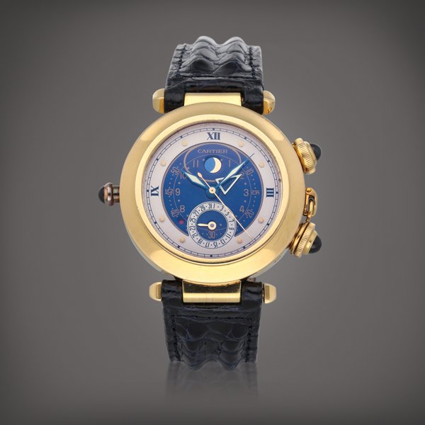 Cartier Pasha, Reference 30011 | A yellow gold calendar wristwatch with alarm and moon phases | Circa 1994