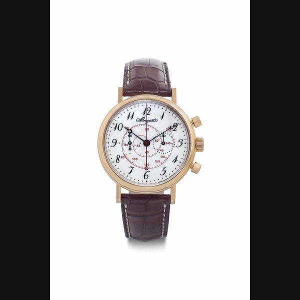 Breguet. An 18k Pink Gold Chronograph Wristwatch with Enamel Dial SIGNED BREGUET, REF. 5247, MOVEMENT NO. 2329, CASE NO. 851 AJ, CIRCA 2011