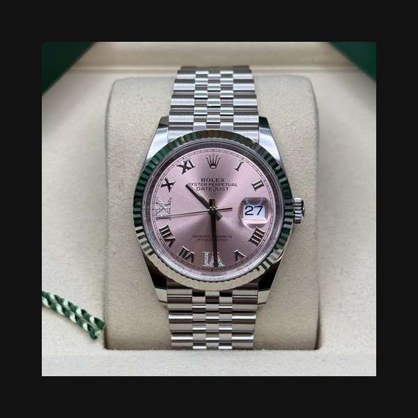 Rolex Datejust36 Pink Roman Diamond Dial Stainless Steel Fluted Bezel Jubilee Bracelet Ref. 126234