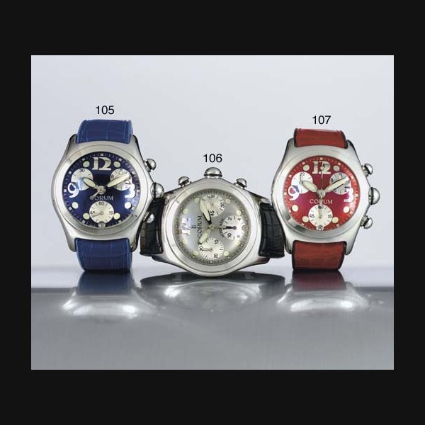 CORUM. A STAINLESS STEEL AUTOMATIC CHRONOGRAPH WRISTWATCH SIGNED CORUM, "BUBBLE AUTOMATIC CHRONOGRAPH", CASE NO. 734955, REF. 285.150.20, CIRCA 2004