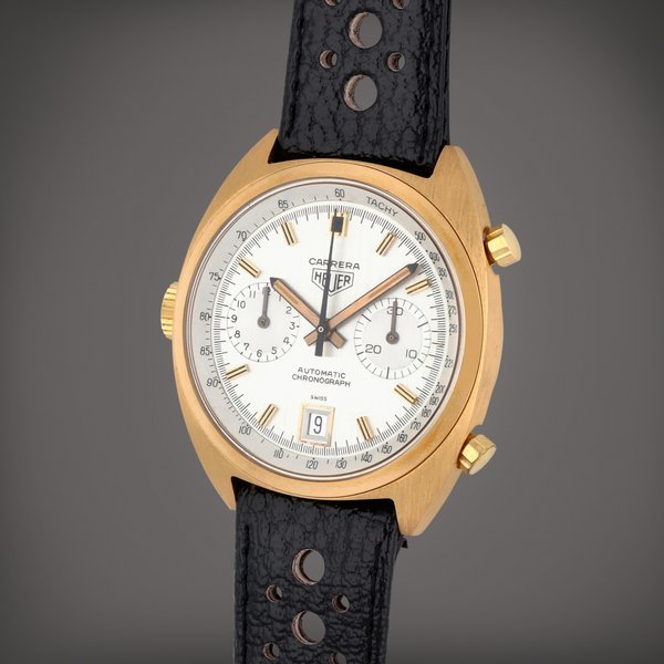Heuer Carrera '3rd version', Reference 1158 | A yellow gold chronograph wristwatch with date | Circa 1972 · 1158