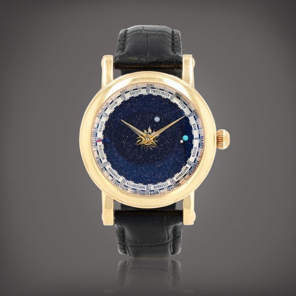 Christiaan Van Der Klaauw Montre bracelet astronomique en or rose avec calendrier et signes du zodiaque | Pink gold astrological wristwatch with calendar and zodiac signs Vers 2006 | Circa 2006