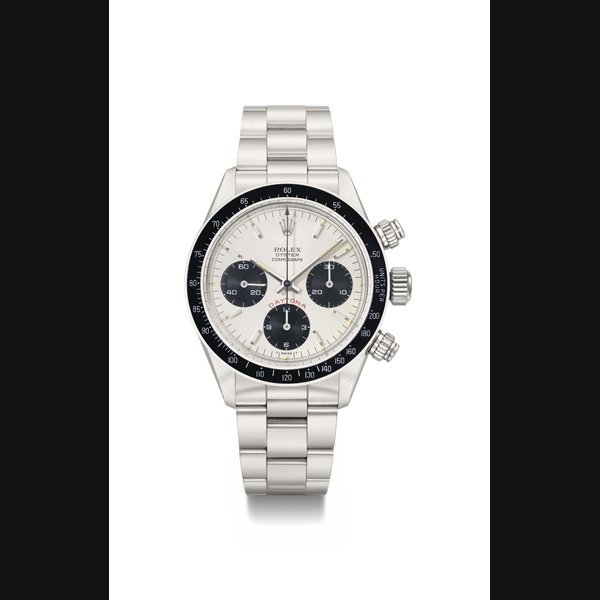 Rolex Rolex. A fine and rare stainless steel chronograph wristwatch with bracelet, original guarantee and box SIGNED ROLEX, OYSTER COSMOGRAPH, DAYTONA, REF. 6263, CASE NO. 7'627'428, MANUFACTURED IN 1983