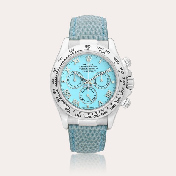 Rolex Cosmograph Daytona "Beach", Reference 116519 | A white gold chronograph wristwatch with turquoise dial, Circa 2000 | 勞力士 | Cosmograph Daytona "Beach" 型號116519 | 白金計時腕錶，備綠松石錶盤，約2000年製 · 116519