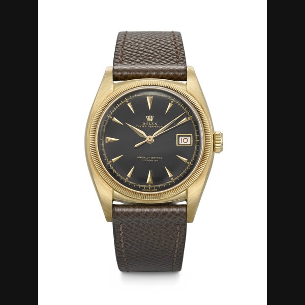 ROLEX. A RARE 18K GOLD AUTOMATIC WRISTWATCH WITH SWEEP CENTRE SECONDS AND DATE OYSTER PERPETUAL MODEL, REF. 6105, CASE NO. 752'955, CIRCA 1952