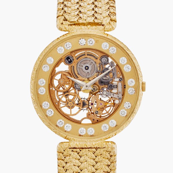 Piaget Reference 2652 D2V | A yellow gold and diamond-set skeletonized bracelet watch, Circa 1985