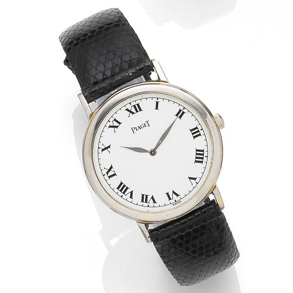 Piaget. An 18K yellow gold manual wind wristwatch plated in white gold Ref:9613, Case No.207401, Movement No.7193474, Circa 1990