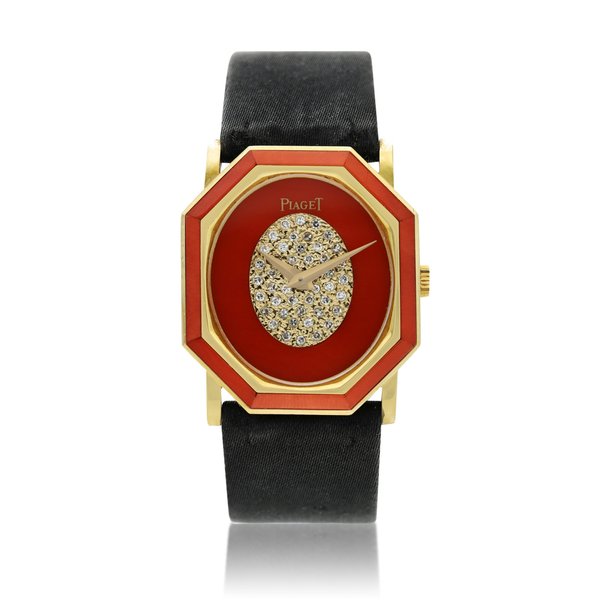 Piaget Reference 9341  A yellow gold, coral and diamond-set oval wristwatch, Circa 1979