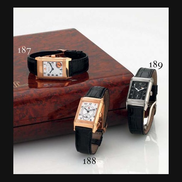 Jaeger-Lecoultre JAEGER-LECOULTRE. A FINE 18K WHITE GOLD RECTANGULAR REVERSIBLE WRISTWATCH WITH DAY/NIGHT, POWER RESERVE AND MOON PHASES SIGNED JAEGER-LECOULTRE, "REVERSO", CASE NO. 1957084, REF. 270.3.63, CIRCA 1998