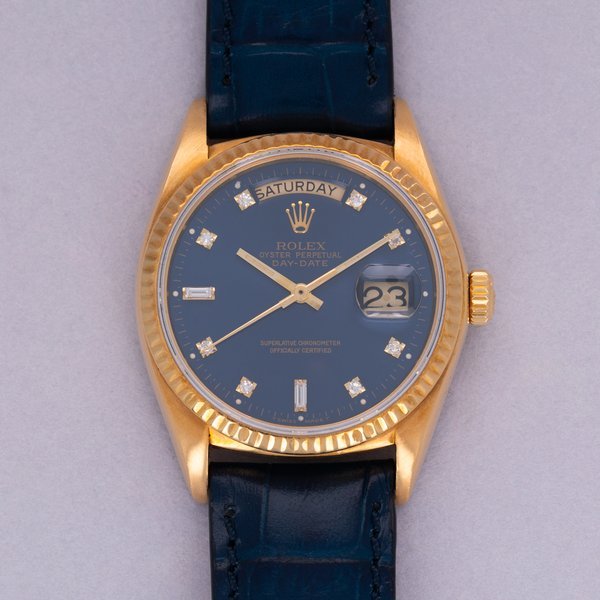 Rolex Rolex Day-Date 18038 Diamond Index Blue Dial 18K YG · 18038