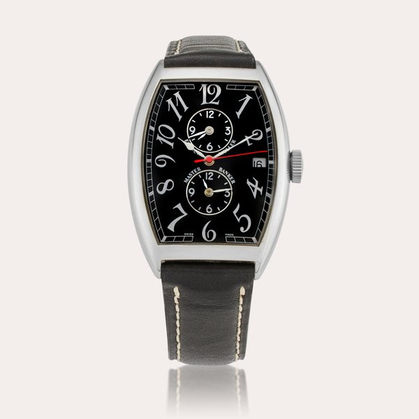 Franck Muller Reference 6850 MB Master Banker | A stainless steel automatic tonneau-shaped triple time zone wristwatch with date, Circa 2000