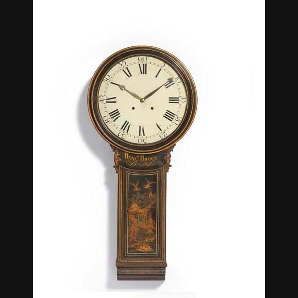 A rare George III black lacquered and gilt decorated striking tavern clock BENJAMIN BROCK, BRISTOL. CIRCA 1785