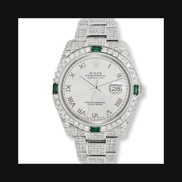 Rolex Rolex Datejust36mm 12.4CT Diamond/Emerald Watch With Silver Roman Box Papers