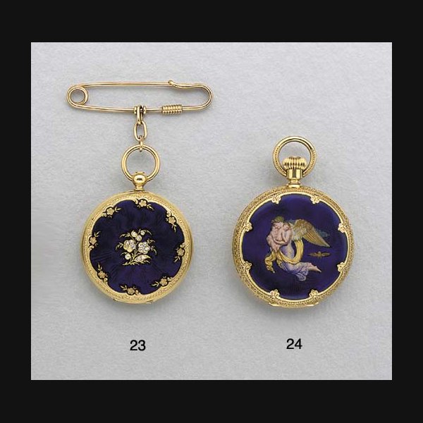 Patek Philippe. A gold and enamel hunter case pendant watch SIGNED PATEK PHILIPPE & CO., GENEVE, NO. 7984, CIRCA 1860