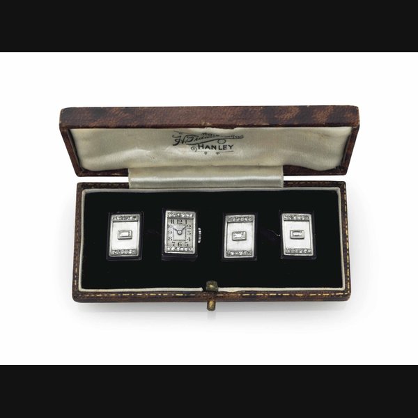 Lusina Lusina. A Pair of Platinum, White Gold, Diamond-set and Enamel Cufflinks Set with a Watch SIGNED LUSINA, CIRCA 1925, Price & Market Data