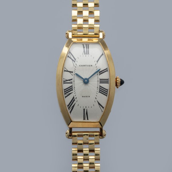 Cartier Cartier Paris Tonneau Guilloche Dial on Bracelet 18k YG 