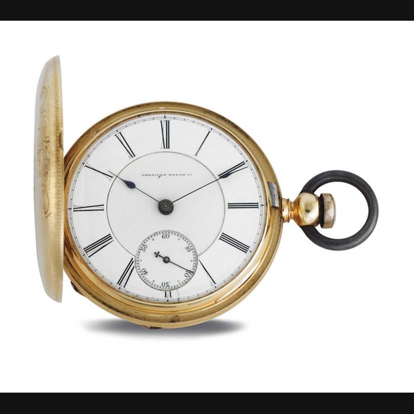 AMERICAN WATCH CO. AN 18K GOLD HUNTER CASE KEY WOUND LEVER POCKET WATCH SIGNED AMERICAN WATCH CO., APPLETON, TRACY & CO., NO. 28746, CIRCA 1858