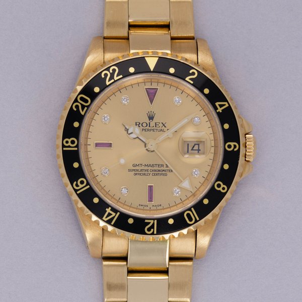 Rolex GMT Master II 16718 Aftermarket Serti-Dial 18k YG