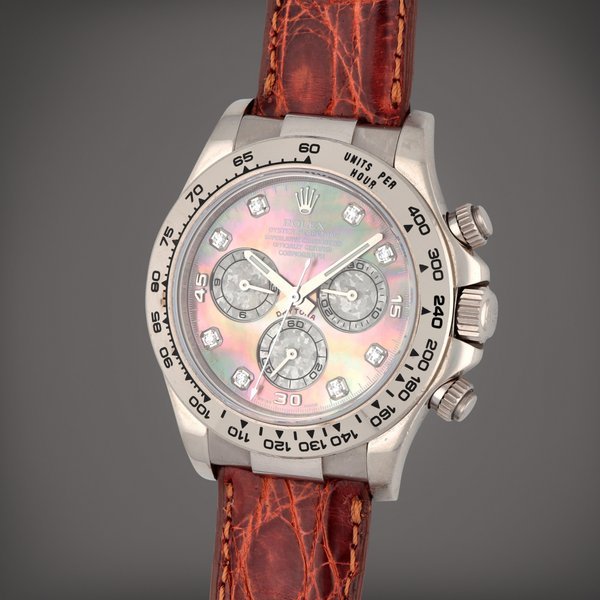Rolex Daytona, Reference 116519 | A white gold chronograph wristwatch with mother-of-pearl, meteorite and diamond-set dial | Circa 2008 · 116519