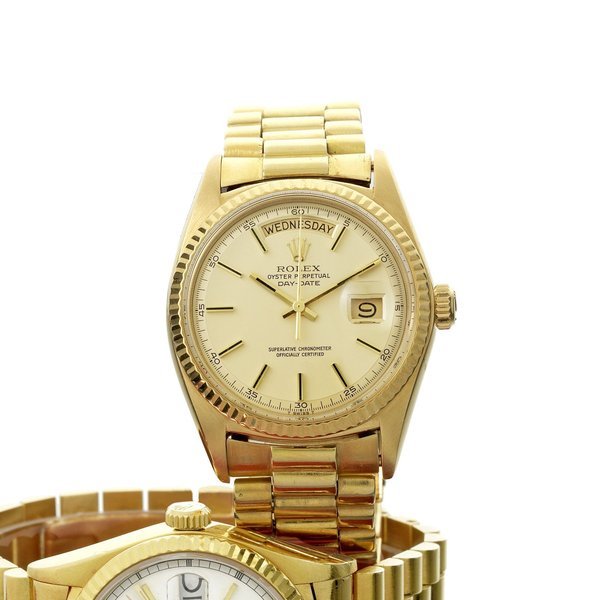 Rolex Rolex. An 18ct gold automatic calendar bracelet watch Day-Date, Ref:1803/8, Serial No.255****, Movement No.DD7*****, Circa 1970 · 1803/8