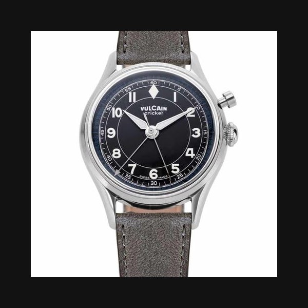 Vulcain CricketClassique 39mm - Black-White-Blue - Grey Leather Strap - OFFICIAL DEALER - FACTORY NEW - FULL WARRANTY