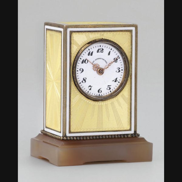  A Swiss sub-miniature silver-gilt, enamel and agate eight day travel timepiece J.T.C., NO.8624, RETAILED BY VAN KEMPEN-BERGER. CIRCA 1910