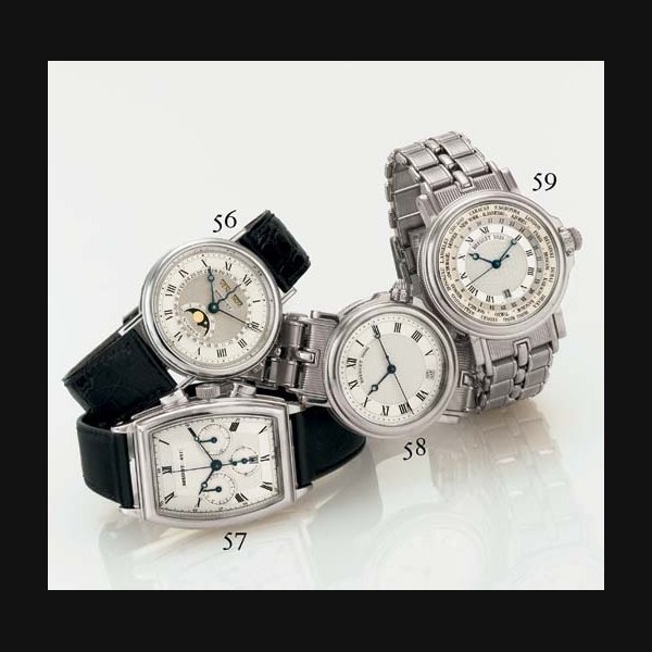 BREGUET. A FINE 18K WHITE GOLD AUTOMATIC TRIPLE CALENDAR WRISTWATCH WITH MOON PHASES SIGNED BREGUET, "SERPENTINE", NO. 4874, CIRCA 1995