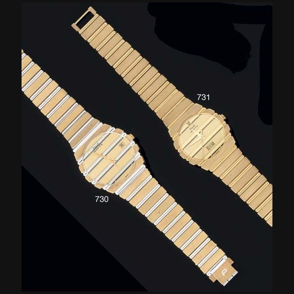 Piaget. An 18ct two colour gold Quartz Centre Seconds Wristwatch on Bracelet with date indication SIGNED PIAGET, MODEL POLO, CASE NO 15661-C701, 367274, CIRCA 1990