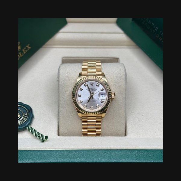 Rolex Rolex Lady-DatejustSilver Diamond Dial Yellow Gold Fluted Bezel President Bracelet