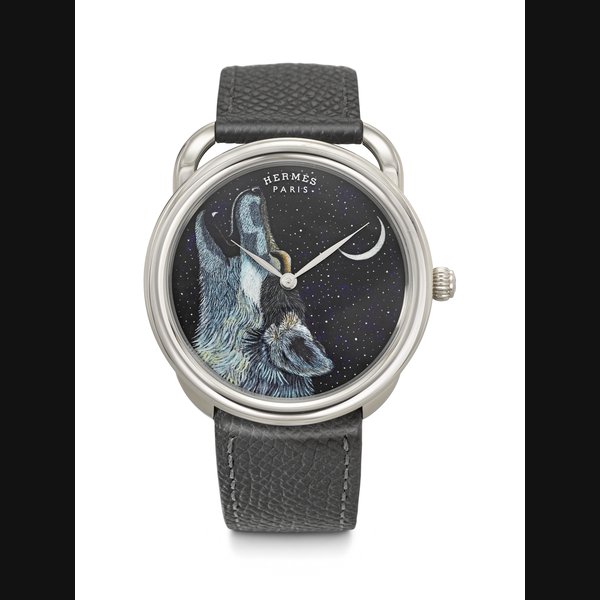 HERMÈS. A HIGHLY ATTRACTIVE 18K WHITE GOLD LIMITED EDITION AUTOMATIC WRISTWATCH WITH ENAMEL DIAL ARCEAU AWOOOOO MODEL, REF. AR8.790, CASE NO. 3'336'309, NO. 3⁄8, CIRCA 2019