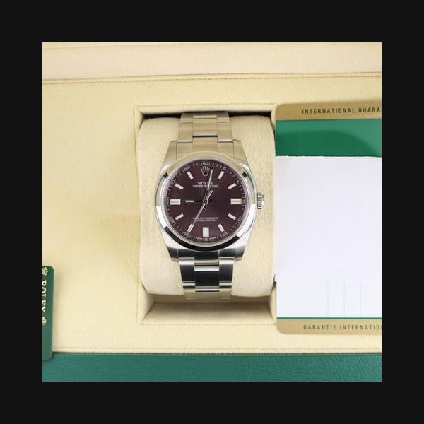 Rolex Oyster Perpetual2015 Oyster Perpetual 116000 Red Grape Purple Dial SS Oyster Papers 36mm