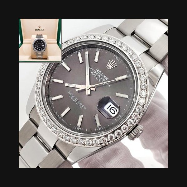 Rolex Rolex Datejust41 126300 Grey Index 2.4CT Diamond Bezel Oyster Watch Box Papers