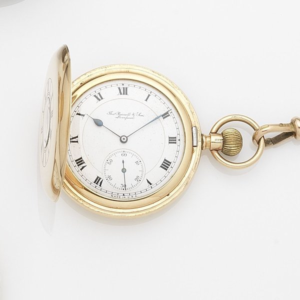  Russell & Sons. A 15k gold keyless wind half hunter pocket watch Case & Cuvette No.7124, Movement No.22017386, Chester Hallmark for 1917, Price & Market Data
