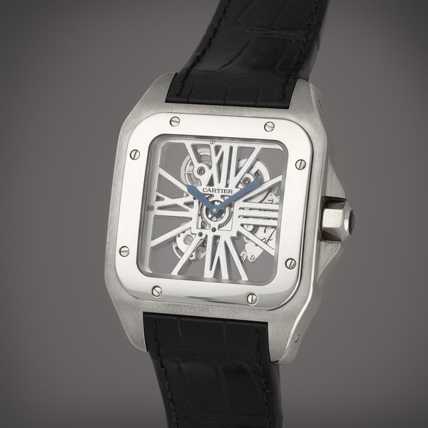 Cartier Santos 100, Reference 3202 | A limited edition palladium and white gold skeletonised wristwatch | Circa 2009
